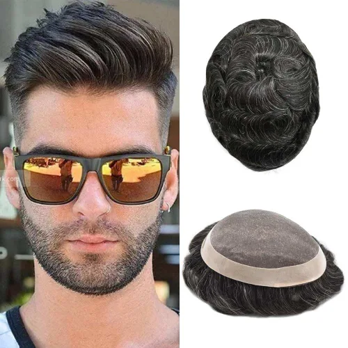 Vista 81 de Mens Toupee Hair Piece Real Human Hair Fine Mono Toupee para hombres Sistema de reemplazo de cabello para hombre Postizo Protesis Capilar Para
