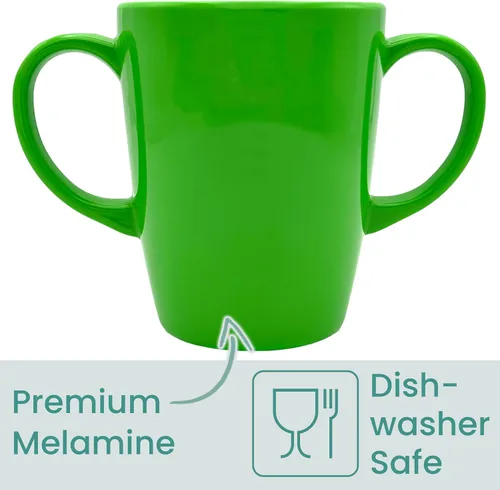 Vista 4 de Taza de melamina con dos asas, ligera, 4.44 oz, capacidad de 13.5 fl oz/14 onzas, taza para beber, taza para beber para adultos (verde)