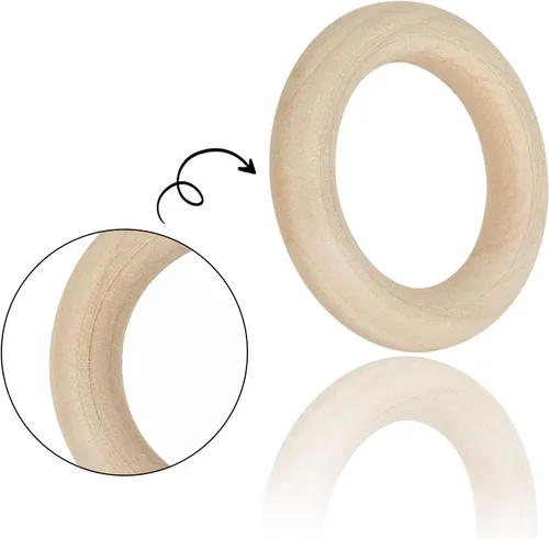 Vista 4 de 100 anillos de madera para manualidades, anillos de madera de 2 pulgadas para manualidades, anillos de madera sin terminar de 2.165 in, naturales