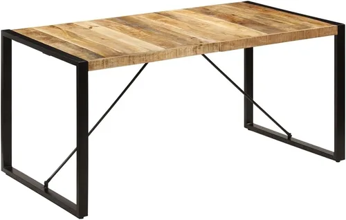 Vista 12 de Mesa de comedor de madera maciza de Sheesham, forma rectangular, 47.2 pulgadas, acabado pulido marrón con patas de metal para cocina y comedor