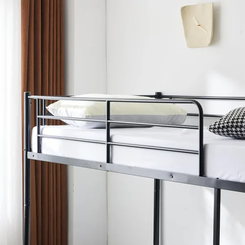 Vista 6 de Karl home - Litera de tamaño individual sobre individual en negro con 2 cajones de almacenamiento, litera de metal con escalera incorporada