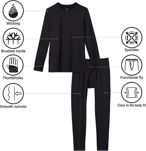 Vista 4 de Cuddl Duds Ropa interior térmica para hombre, forro polar, capa base para clima frío, parte superior e inferior de leggings, conjunto de invierno