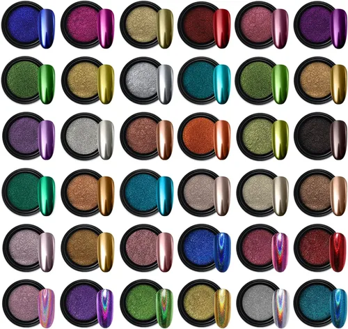 Vista 7 de Artdone 16 tarros de cromo uñas polvo uñas arte Fimo 0.04 oz/tarro espejo Espejo dorado