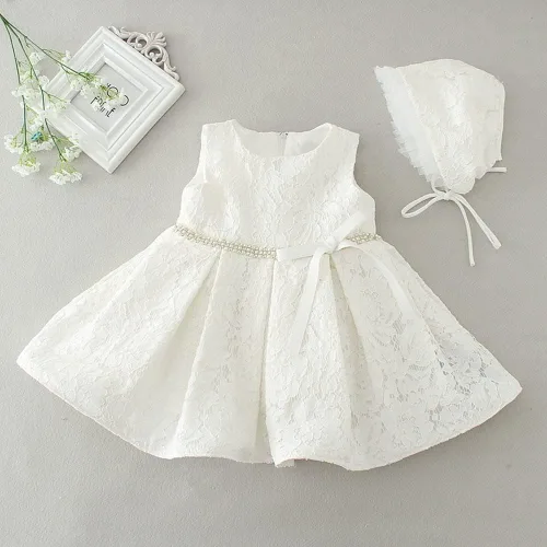 Vista 6 de Meiqiduo Conjunto de 3 piezas para niñas y bebés, bautizo, vestido formal de boda