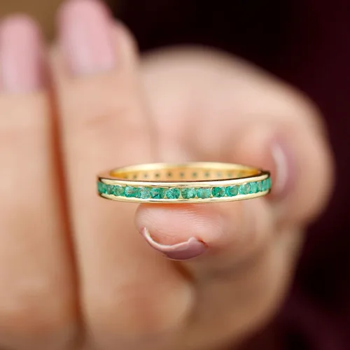 Vista 4 de 1.50 Cttw Natural Emerald Full Eternity Band Ring in Channel Set (May Birthstone, AAA Quality), 14K Solid Gold