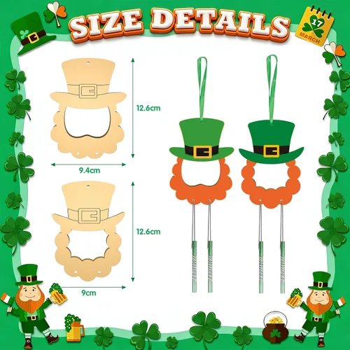 Vista 7 de Fennoral Paquete de 24 marcos de fotos de San Patricio para niños, kit de manualidades para el día de San Patricio, kit de manualidades de madera