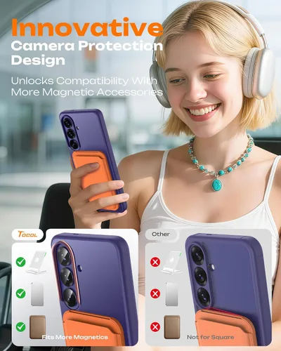 Vista 434 de TOCOL Funda magnética 3 en 1 para iPhone 15 Pro, mejorada [protección completa de cámara] con 2 protectores de pantalla, compatible con MagSafe Gris