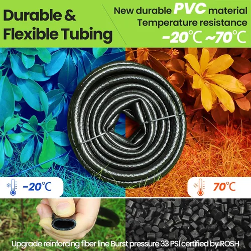 Vista 5 de Bonviee Tubo de riego de 1/2 pulgada con 4 paquetes de conectores de 6 vías, tubo de riego por goteo de 50 pies ideal para sistema de riego