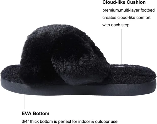 Vista 3 de HALLUCI - Pantuflas para mujer, cruzadas, de vellón suave, para interior o exterior