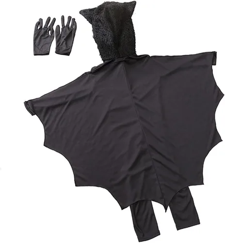 Vista 3 de COOLJOY Disfraz unisex de murciélago vampiro para niños, conjunto de disfraz de Halloween