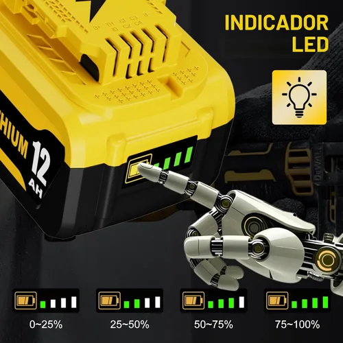 Vista 6 de 2 paquetes de 12000mAh DCB208 batería de repuesto para batería Dewalt 20V Yellow
