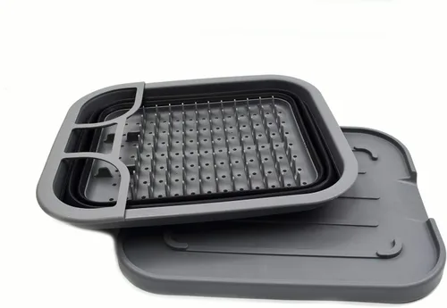 Vista 3 de SAMMART Escurridor de platos plegable con bandeja, juego de escurridor plegable, organizador de vajilla portátil, bandeja de almacenamiento
