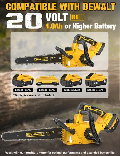 Vista 3 de Motosierra eléctrica sin escobillas de 12 pulgadas, inalámbrica, para batería Dewalt de 20 V, motosierra compacta con corte potente de 44.3 pies/S