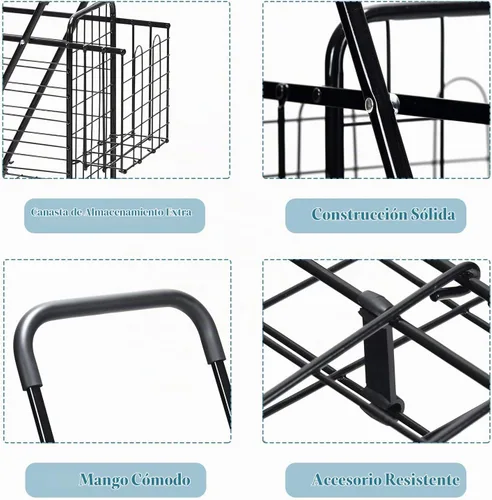 Vista 3 de IRONMAX - Carrito de compras plegable con mango ajustable, color negro