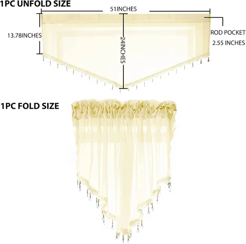 Vista 2 de PearAge Cortinas Cenefa Transparente con Cuentas para Sala de Estar, Cenefa de Ventana de Granja con Bolsillo para Barra, Cenefa de Cortina de Gasa