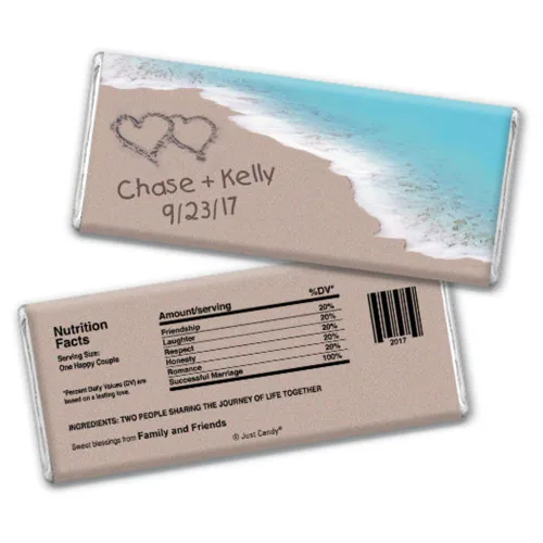 Vista 9 de Barras de chocolate personalizadas con temática de playa para bodas (paquete de 12) – caramelo incluido