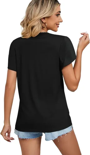 Vista 5 de WELINCO Camisetas básicas de verano para mujer, cuello en V, manga de pétalo, estilo casual