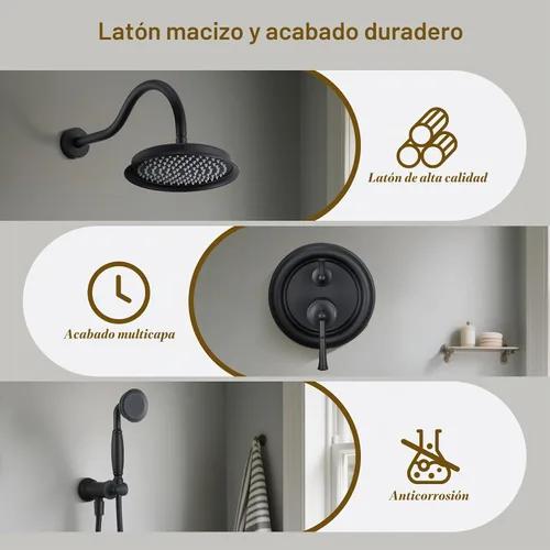 Vista 3 de Sistema de ducha, juego de grifo de ducha de 9 pulgadas con mano, color Negro