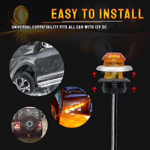 Vista 6 de Meerkatt Paquete de 100 luces LED redondas de 3/4 pulgadas, 3 diodos, marcador lateral, luces ámbar 2835 SMD con bisel cromado inoxidable, lámpara