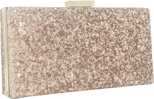 Vista 4 de Bolso de mano grande con purpurina para fiesta, bolso de mano brillante para mujer, Oro Rosa