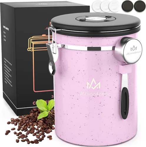 Vista 14 de Recipiente para café de 35OZ en color beige, de acero inoxidable 304, recipiente hermético de cocina para almacenamiento de café en grano o molido