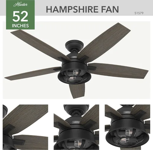 Vista 7 de Hunter Fan Company 51579 Hampshire - Ventilador de techo, 52, negro mate