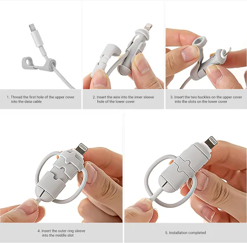 Vista 7 de Protectores de cable de carga, 6 piezas 2 en 1 de silicona de doble extremo compatible con cables de iPhone Android con USB-C tipo C, funda