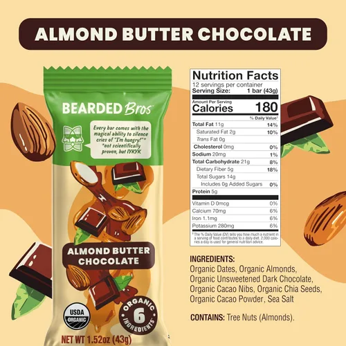 Vista 2 de Bearded Brothers Barras energéticas veganas orgánicas, sin gluten ni soja, paleo, enteras 30 Sin OMG, bajas glucémicas, altas en proteínas, fibra