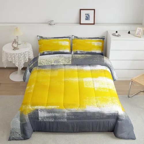 Vista 25 de Erosebridal - Juego de ropa de cama con edredón a cuadros de retazos tamaño individual, aguada geométrica en cuadrícula, conjunto retro grunge