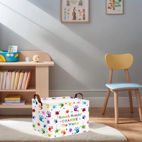 Vista 5 de Cesta de almacenamiento rectangular, de tela de lona, plegable e impermeable; ideal como organizador de almacenamiento de juguetes y ropa