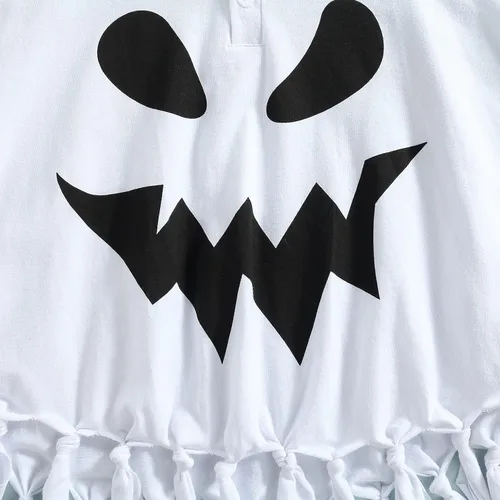 Vista 5 de Disfraz unisex de fantasma de Halloween para niños pequeños, poncho con capucha, capa de sombrero, manta de cosplay