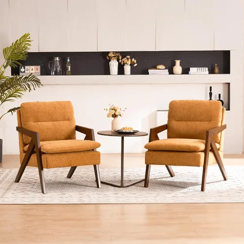 Vista 23 de Silla con acento moderno de mediados de siglo con marco de madera maciza, sillas tapizadas de chenilla para sala de estar con cojín para dormitorio