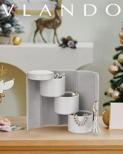 Vista 5 de Vlando Regalos 2025 para mujeres y niñas, organizador de joyas de viaje, caja de almacenamiento de joyas de 3 capas, accesorios esenciales de viaje