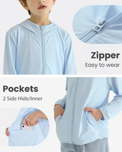 Vista 4 de Auranso Kids Zip-Up Hoodie Girls Boys UPF50+ Sun Protection Jacket Hooded Cooling Shirt
