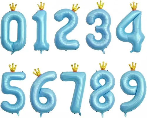 Vista 3 de Globos azules de 40 pulgadas con corona unida número 2, globos de segundo cumpleaños para decoraciones de fiesta de cumpleaños. (2)