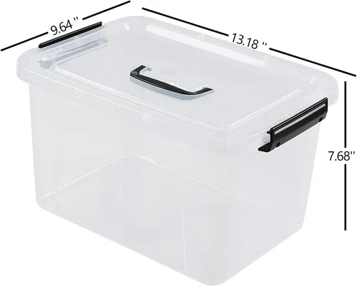 Vista 2 de Caja de almacenamiento de plástico de 10 litros, paquete de 4 contenedores de almacenamiento con cierre transparente con tapas