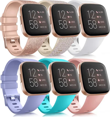 Vista 9 de Paquete de 6 correas deportivas compatibles con Fitbit Versa 2 / Fitbit Versa / Versa Lite / Versa SE, correas de repuesto clásicas de silicona