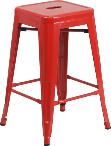 Vista 13 de Taburete de 24 pulgadas de alto para interior y exterior con asiento cuadrado., Metal, Negro