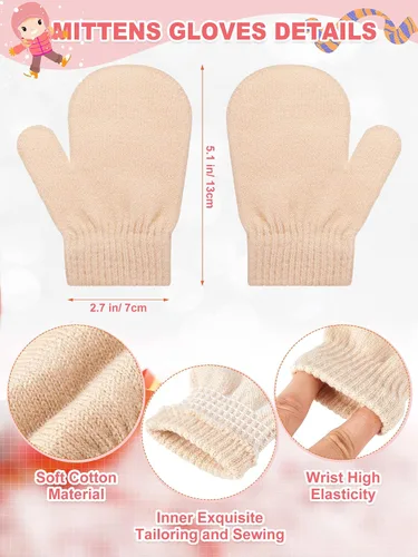 Vista 3 de SATINIOR Juego de 3 guantes de gorro para niños pequeños, sombreros de invierno cálidos de punto con lazo para bebés niñas niños de 0 a 6 años