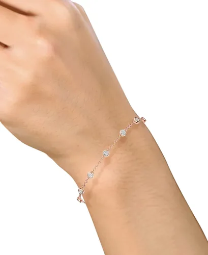 Vista 5 de Tirafina Juego de pulsera con bisel de diamante, aretes de gota lineales de diamante y collar de diamante por yarda, juego de regalo, plata chapada