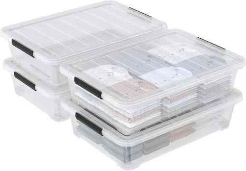 Vista 7 de Hespama Contenedor de plástico de 40 cuartos de galón con ruedas, 4 paquetes de caja de almacenamiento grande con pestillo, transparente Large