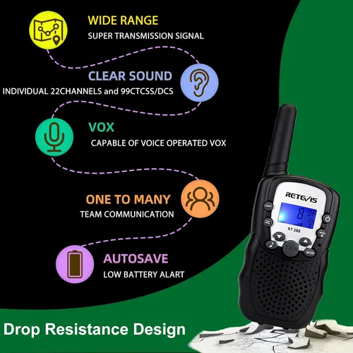 Vista 7 de Retevis RT388 Walkie Talkies para niños, juguetes Walkie Talkie para niños de 6 a 12 años, juguetes para niños, regalos para viajes al aire libre