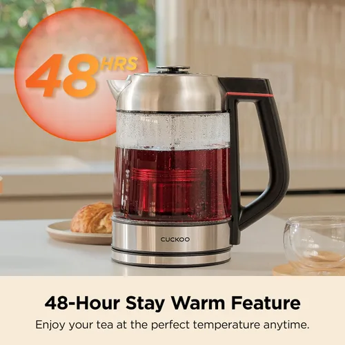 Vista 6 de CUCKOO Hervidor de té eléctrico con infusor, hervidor eléctrico de vidrio con control de múltiples temperaturas, luces LED fáciles de leer, olla