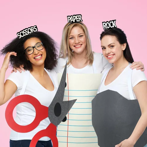 Vista 6 de Kinlop Juego de 6 piezas de tijeras de papel de roca para adultos, para hombres y mujeres, trajes de Halloween, divertido disfraz de grupo