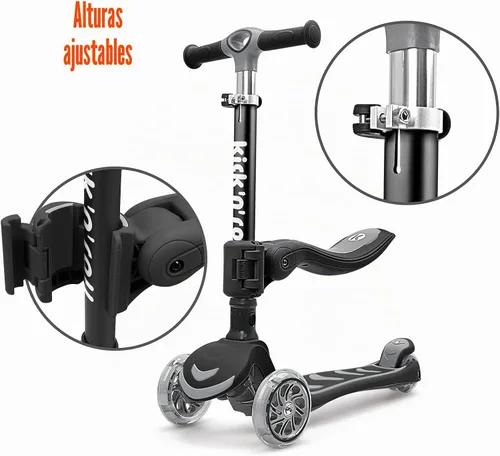 Vista 8 de Kicknroll Toddler Scooter for Kids with Seat Light up 3 Wheels Scooters Foldable Seat, Adjustable Height, Extra Wide Deck, Rear Foot Brake, Max