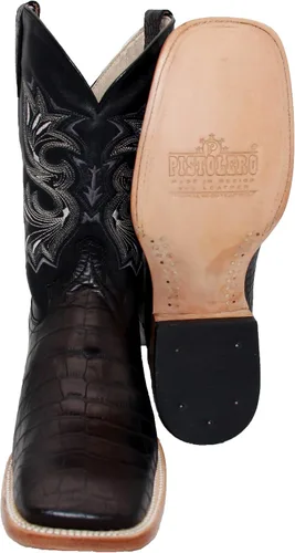 Vista 2 de Bota de piel de cocodrilo con estampado de vaquero occidental y puntera cuadrada para hombre