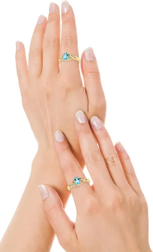 Vista 3 de Anillo de promesa ovalado de oro amarillo de 10 quilates con topacio azul y piedra preciosa auténtica para mujer, piedra natal de diciembre, Metal