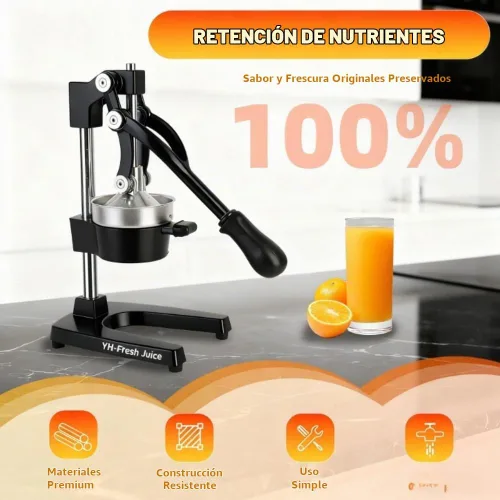 Vista 4 de Exprimidor de hierro fundido ultra premium, extra grande, resistente, grado comercial, prensa manual de acero inoxidable, exprimidor de cítricos