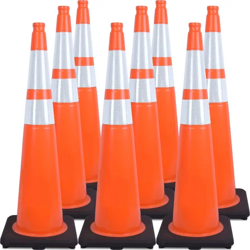 Vista 23 de Conos de Tráfico de PVC Naranja/Verde Fluorescente, Cono de Estacionamiento con Base Negra Pesada Estructuralmente Estable Resistente a