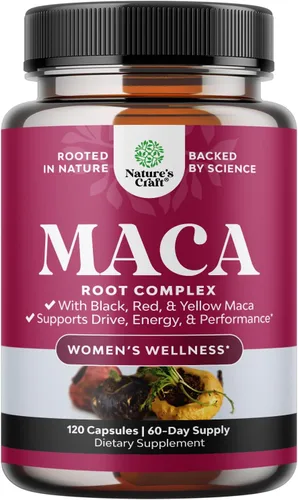 Vista 10 de Cápsulas de raíz de maca para mujeres, potente suplemento herbario con mezcla mejorada femenina de raíz de maca roja, amarilla y negra, certificado